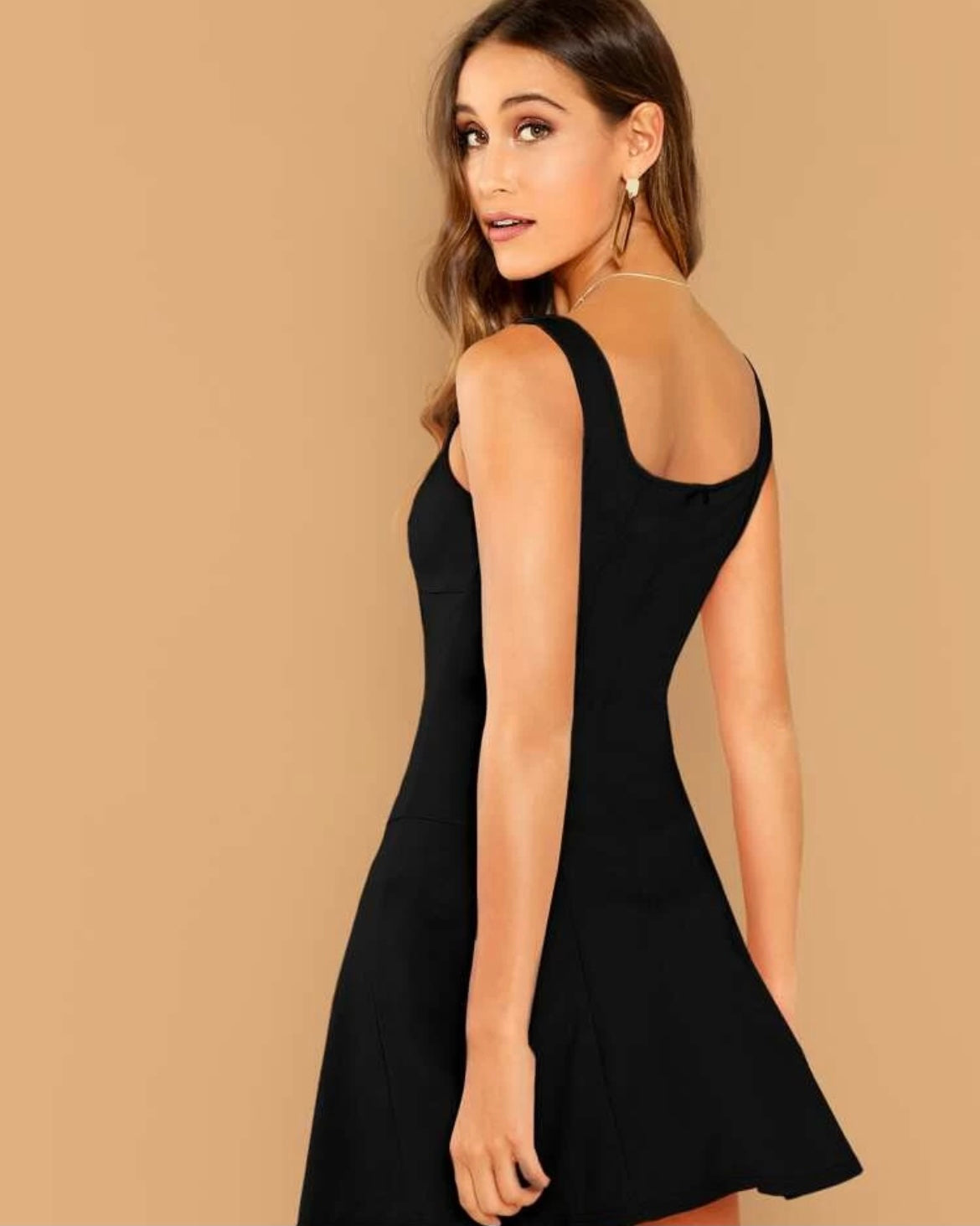 Square Neck Black Dress