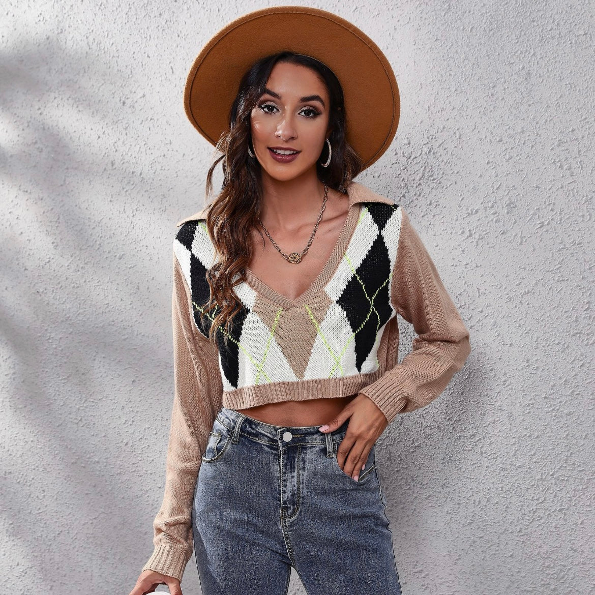 Argyle Lapel Sweater