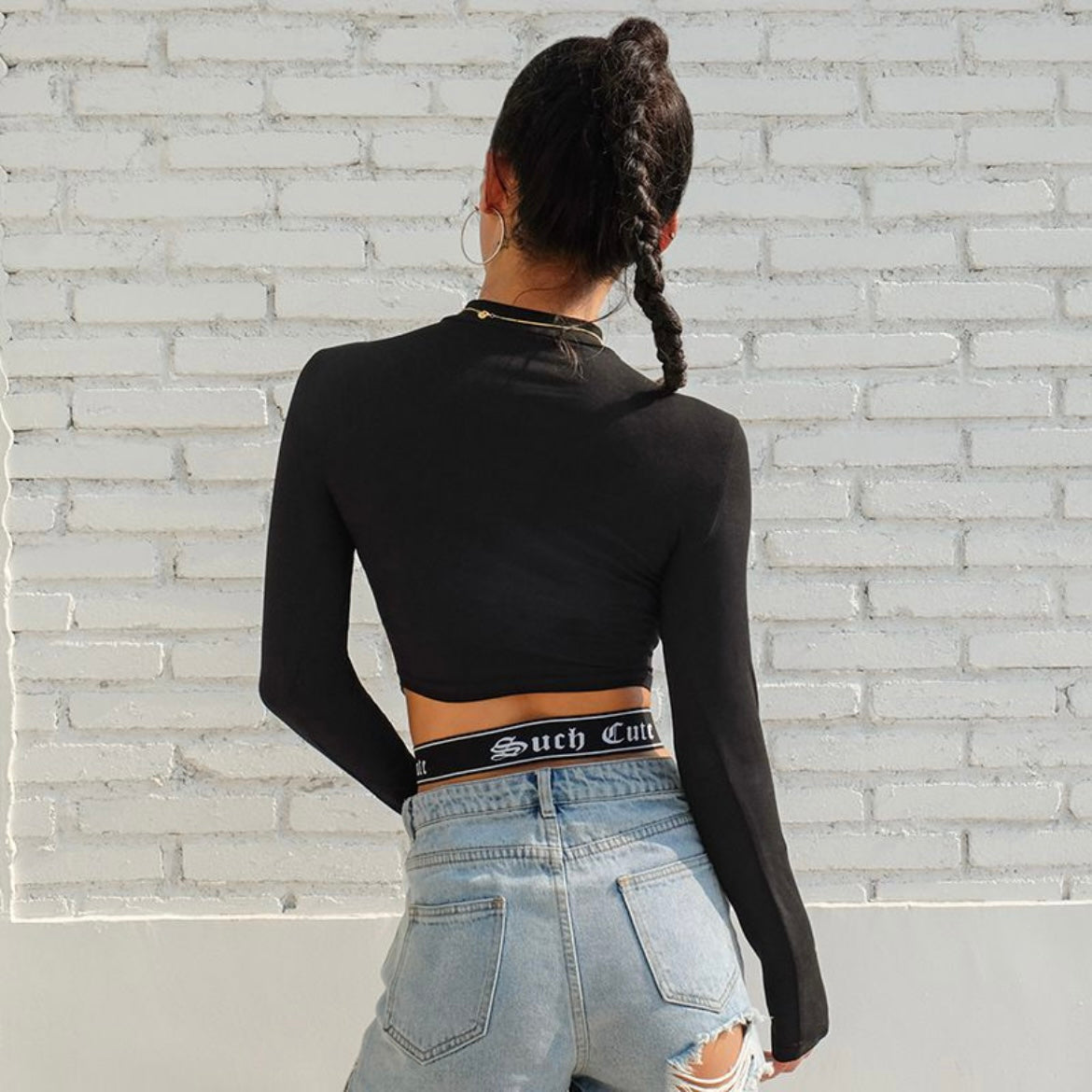 Mock Neck Cropped T-shirt