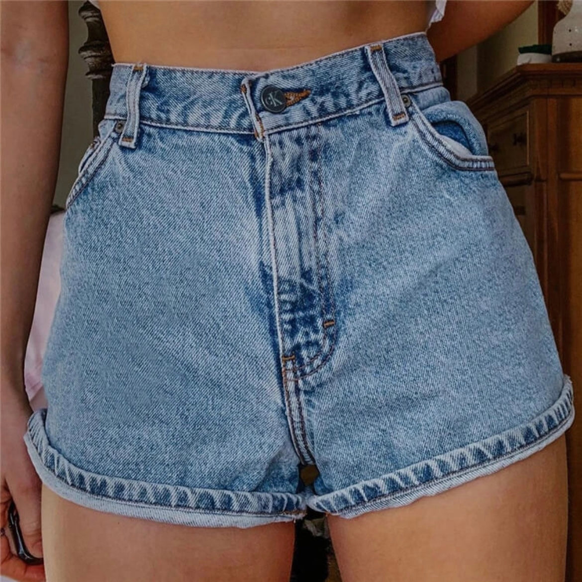 Sun Flowers Printed Denim Shorts