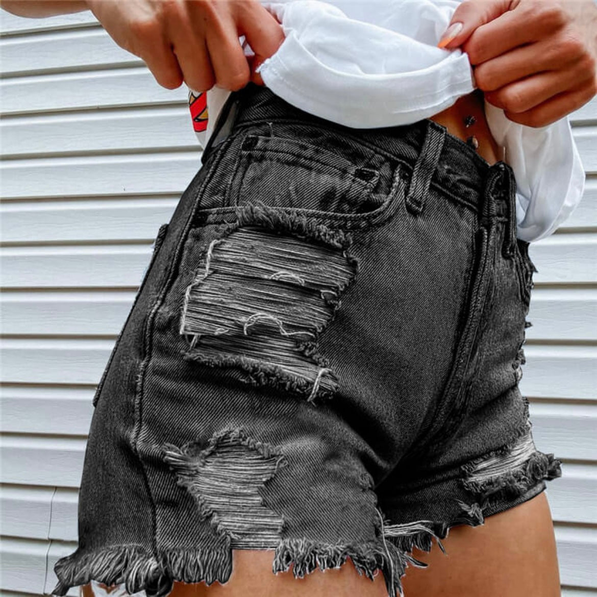 Contrast Sun and Moon Denim Shorts