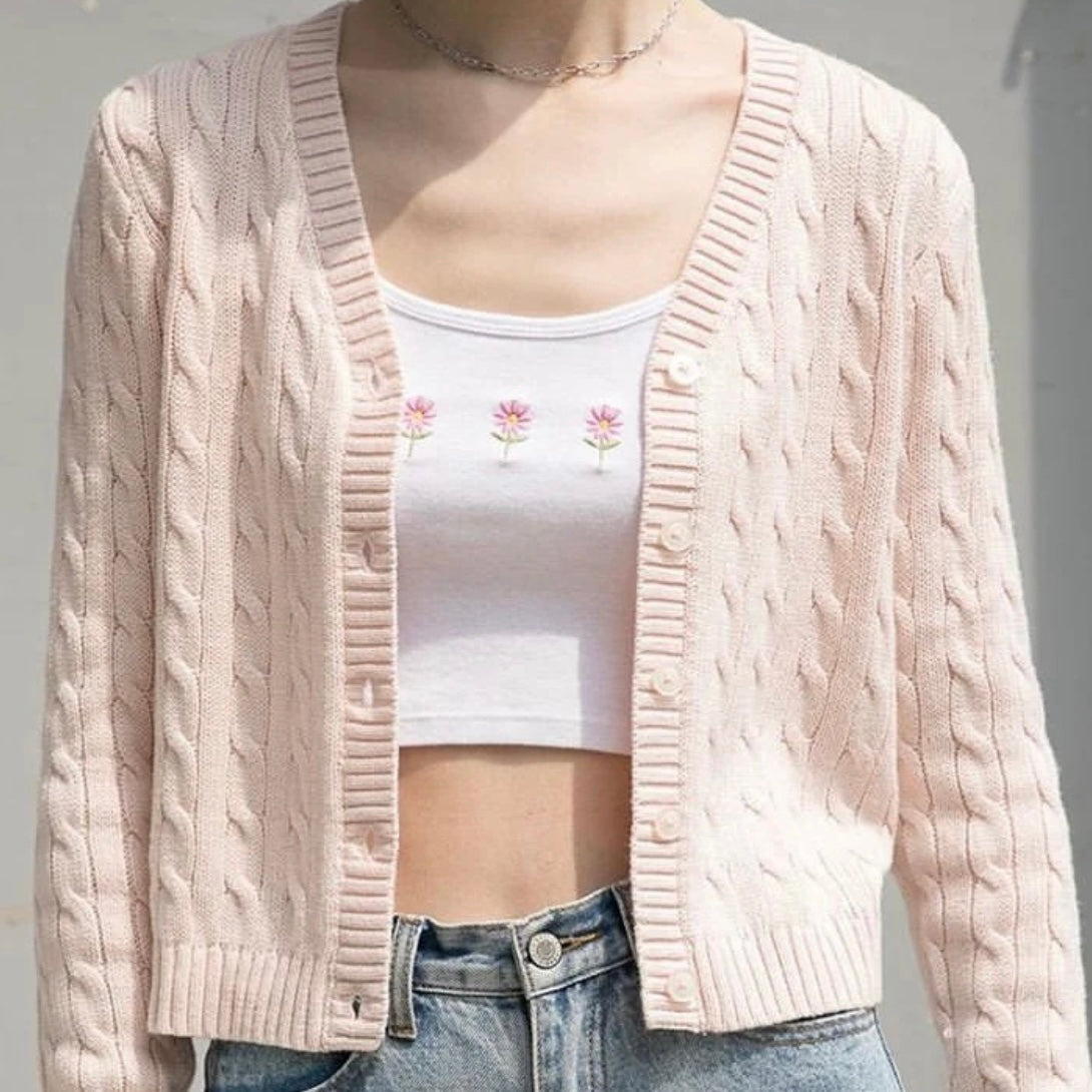 V neck Solid Long Sleeve Knitted Top