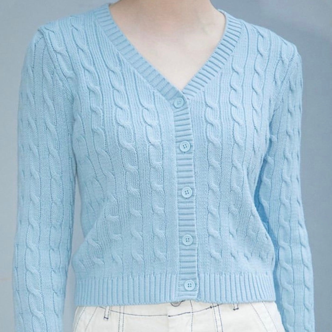 V neck Solid Long Sleeve Knitted Top