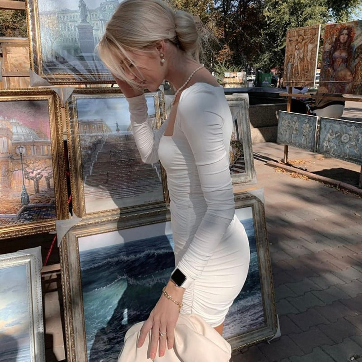 Women Sexy Square Neck Dress