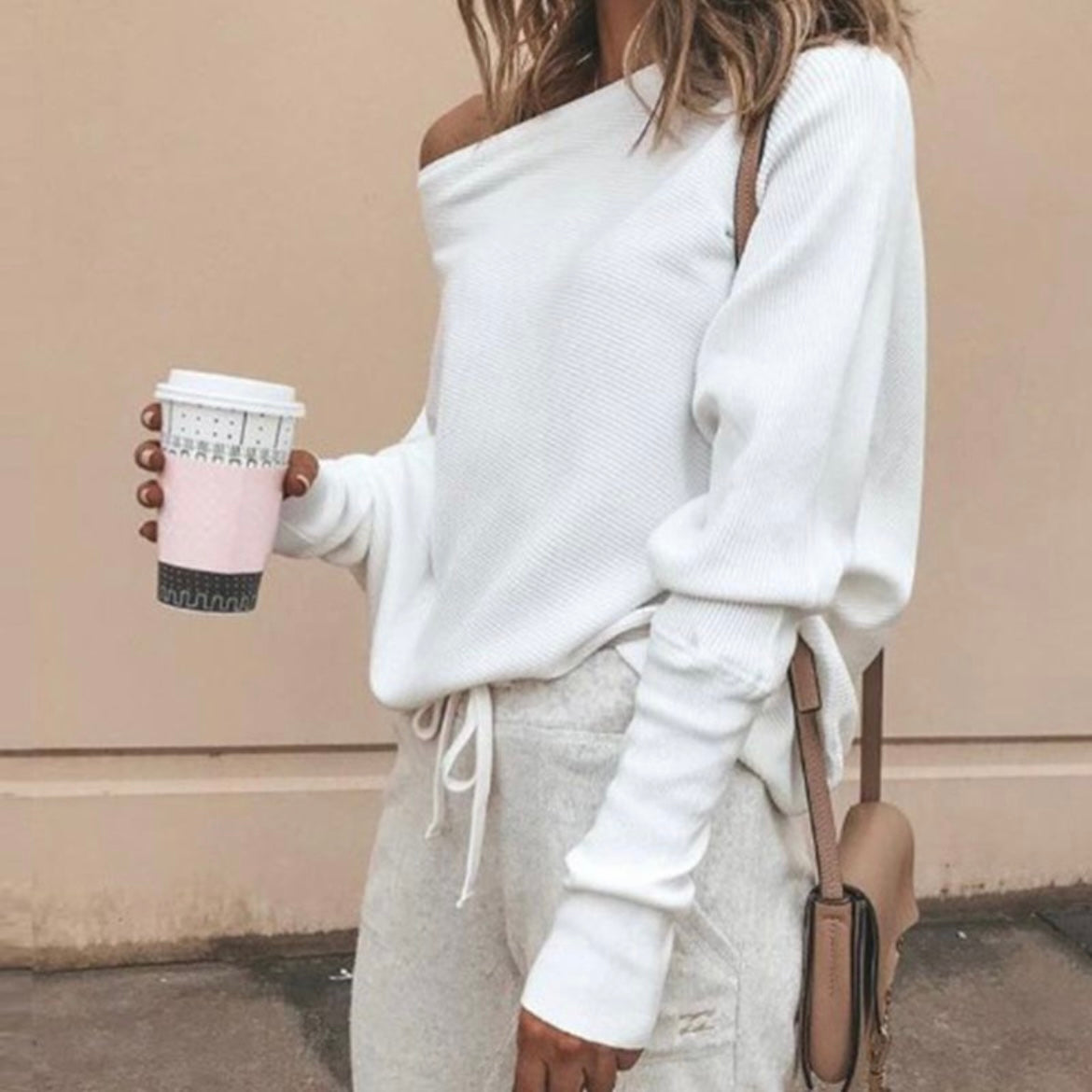 Oblique Shoulder Dolman Sleeve Knitwear