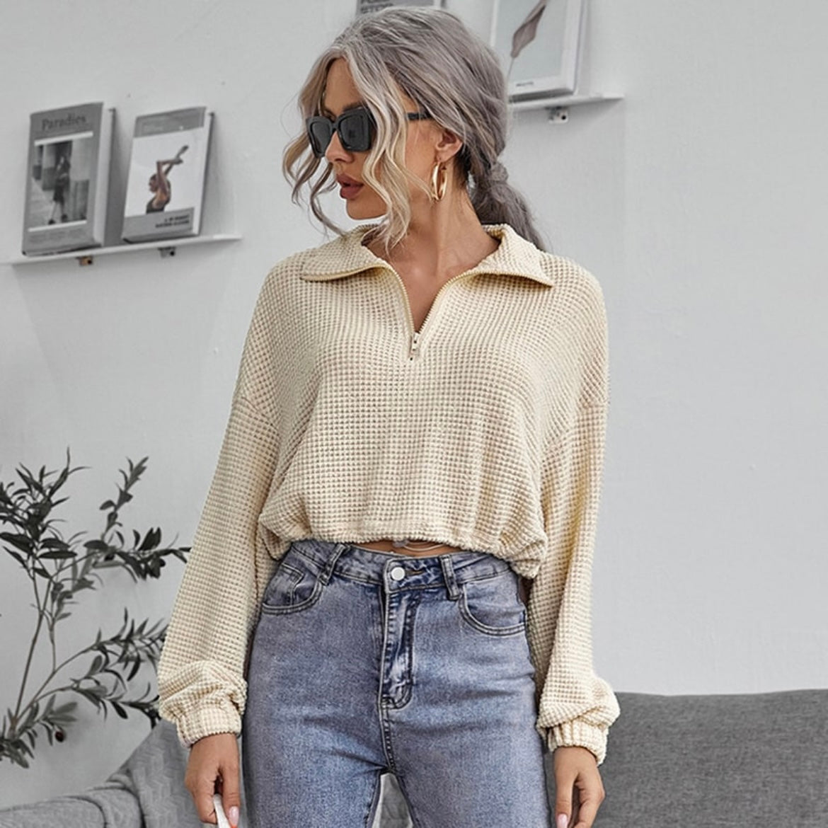 Evelyn Lapel Drawstring Top