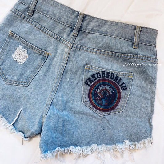 Evil eye Printed Denim Shorts