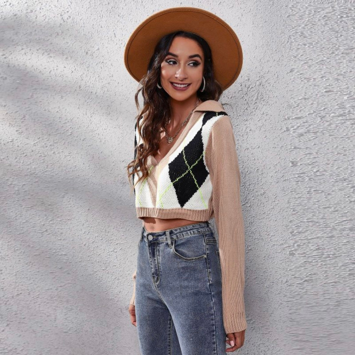 Argyle Lapel Sweater