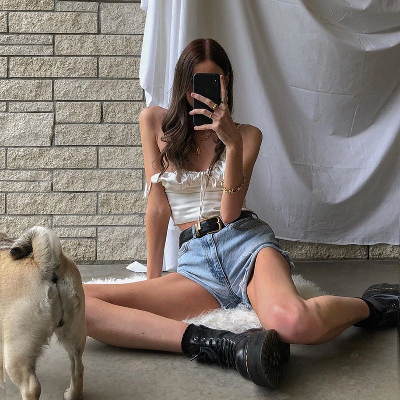 Elegant Lace Up Chiffon Crop Tops