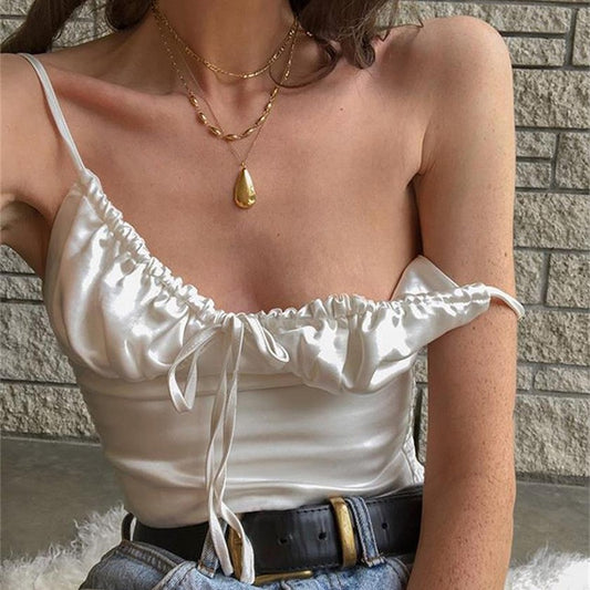 Elegant Lace Up Chiffon Crop Tops