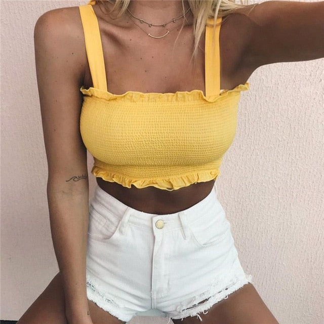 Bow Tie Strap Ruched tank Top
