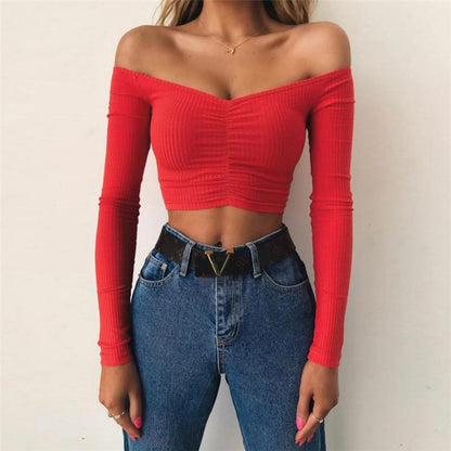 Gina Off shoulder crease Long Sleeve Top