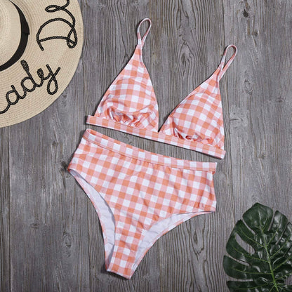 Plaid Print High Waist Bikini Set