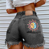 Contrast Sun and Moon Denim Shorts
