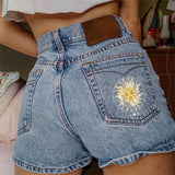 Sun Flowers Printed Denim Shorts