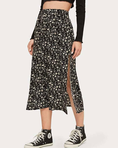 Floral Thigh Midi Skirt
