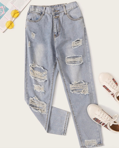 Ripped Light Blue Mom Jeans