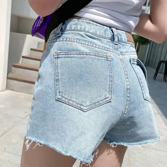 Light Blue Ripped Denim Shorts