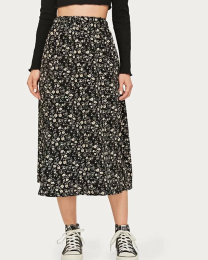 Floral Thigh Midi Skirt