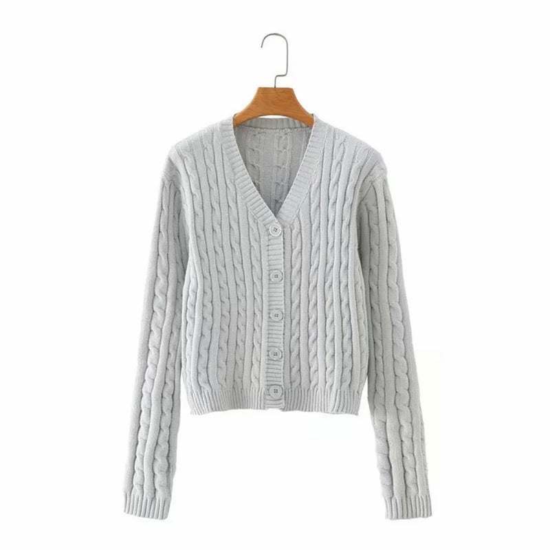 V neck Solid Long Sleeve Knitted Top