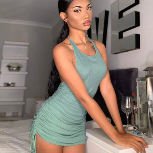 Halter Neck Drawstring Dress