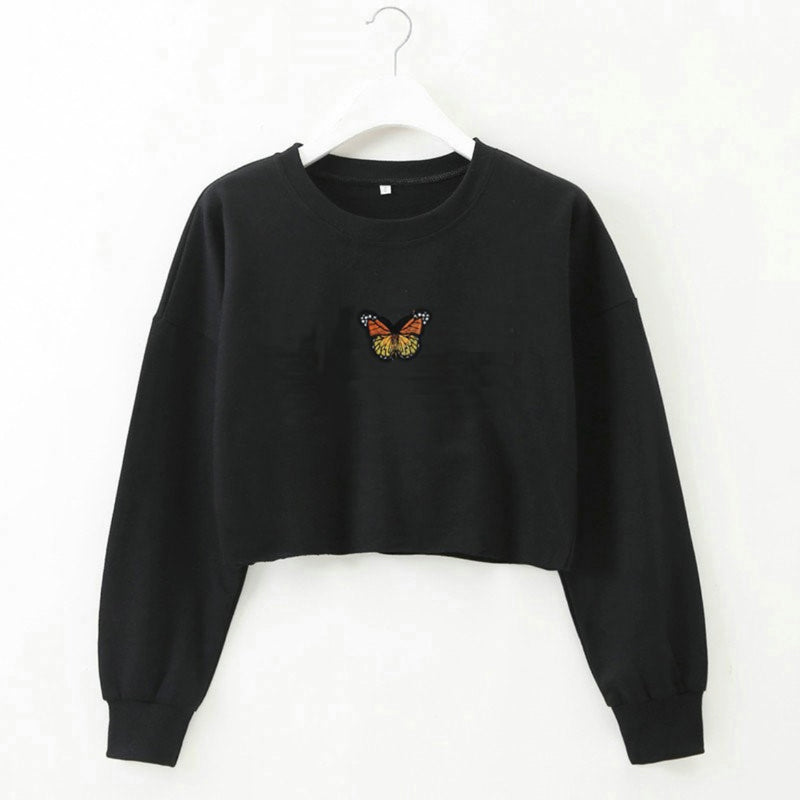 Butterfly Long Sleeve Cropped Top