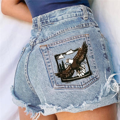 Eagle Printed Denim Shorts