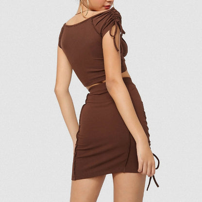 Brown Bodycon Skirt Set