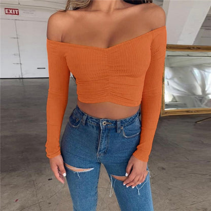 Gina Off shoulder crease Long Sleeve Top