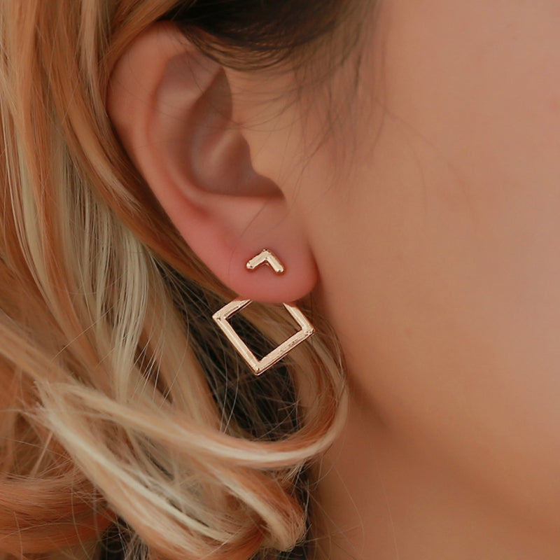 Geometric Hollow Alloy Stud Earrings