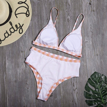 Plaid Print High Waist Bikini Set