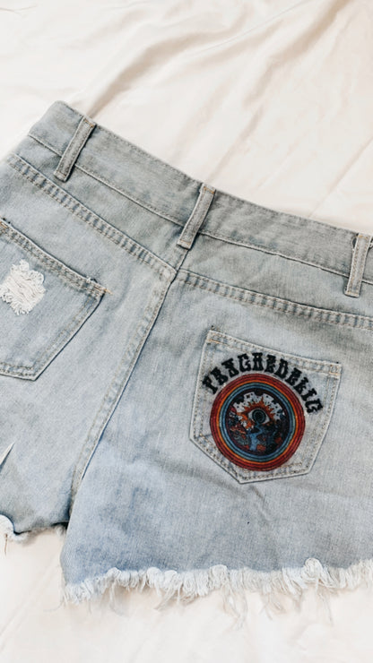Evil eye Printed Denim Shorts