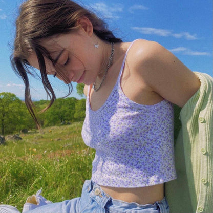 Flower Print Strap Crop Top