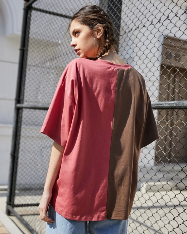 Two Tone Red Oversized Tee