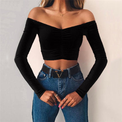 Gina Off shoulder crease Long Sleeve Top