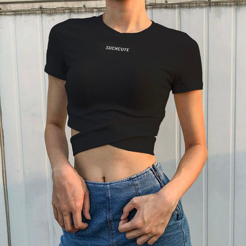 Letter Wrap Cropped Shirt