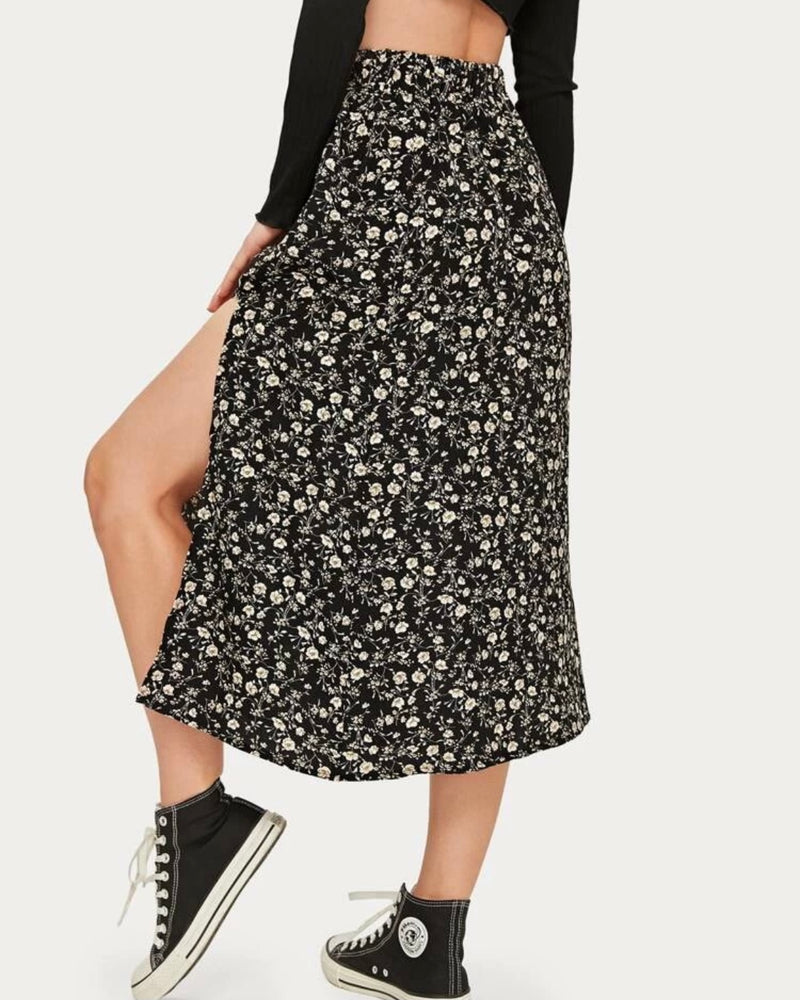 Floral Thigh Midi Skirt