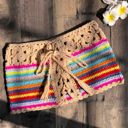 Rainbow Stripe Knitted Crochet Shorts