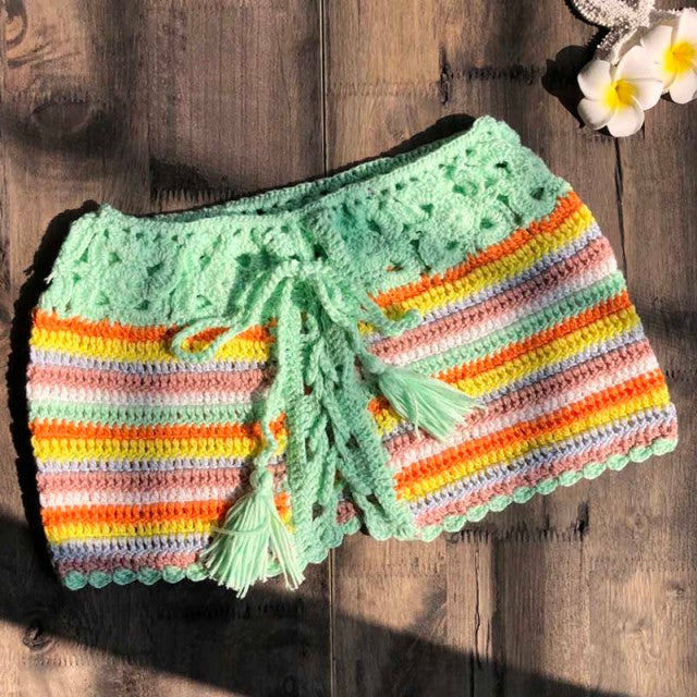 Rainbow Stripe Knitted Crochet Shorts