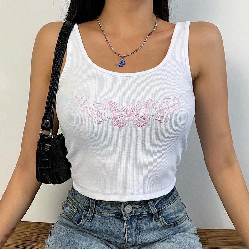 Embroidery Butterfly Tank Tops