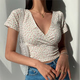 Floral V-neck Short Sleeve T-shirt
